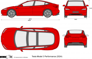 特斯拉 Model 3 焕新3 2023  三视图-启模网