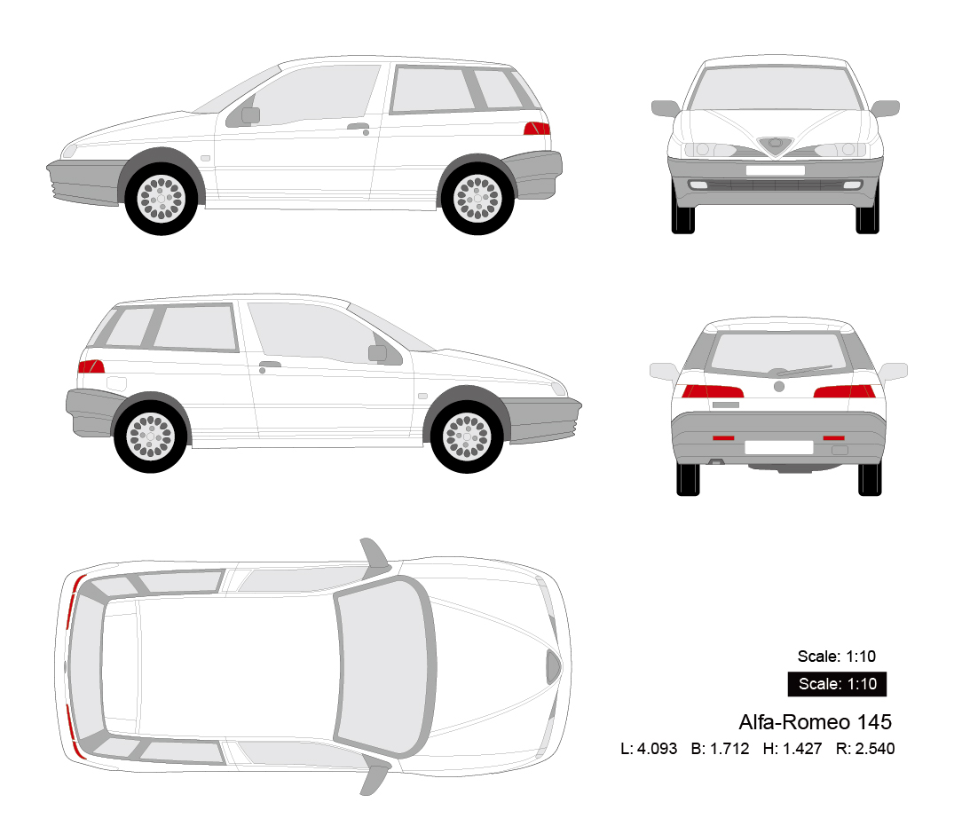 Alfa-Romeo 145矢量三视图