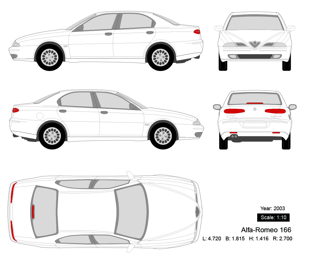 Alfa-Romeo 166 2003矢量三视图