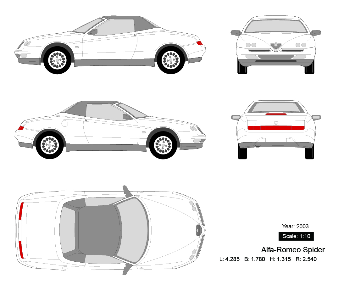Alfa-Romeo spider 2003矢量三视图