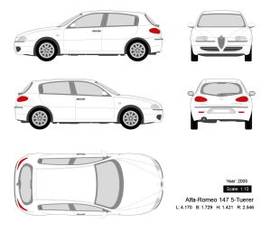 Alfa-Romeo 147 5-Tuerer 2005矢量三视图
