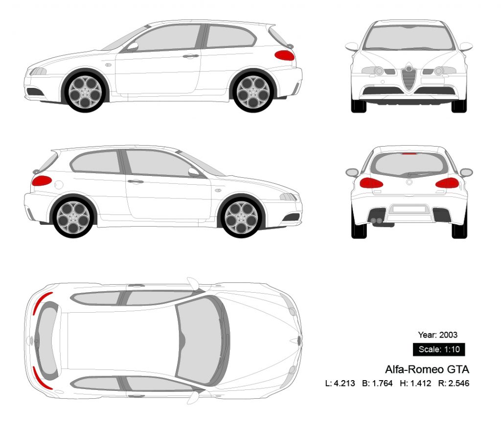 图片[1]-﻿Alfa-Romeo GTA 2003矢量三视图
