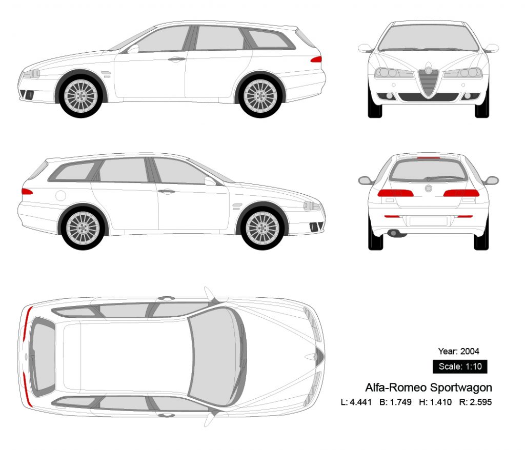 图片[1]-Alfa-Romeo Sportwagon 2004矢量三视图
