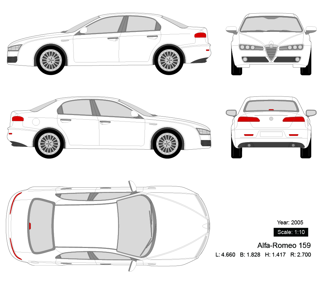 Alfa-Romeo 159 2005矢量三视图