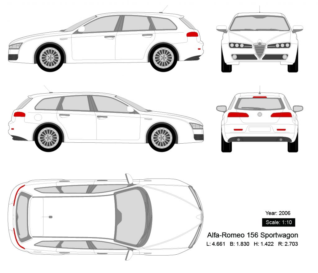 图片[1]-Alfa-Romeo 156 Sportwagon 2006矢量三视图