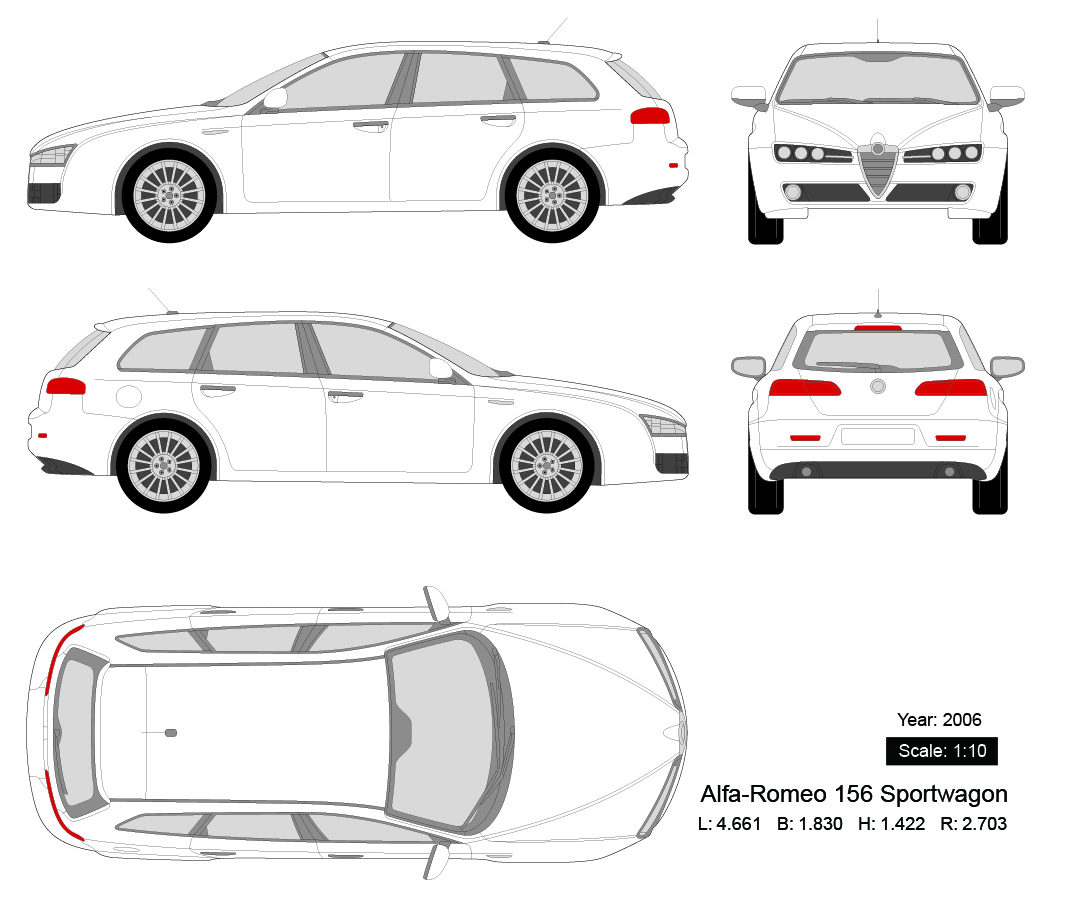 Alfa-Romeo 156 Sportwagon 2006矢量三视图