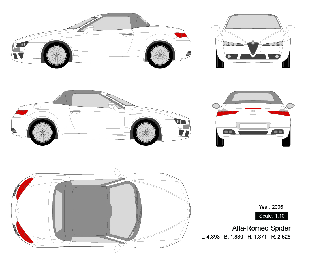 Alfa-Romeo Spider 2006矢量三视图