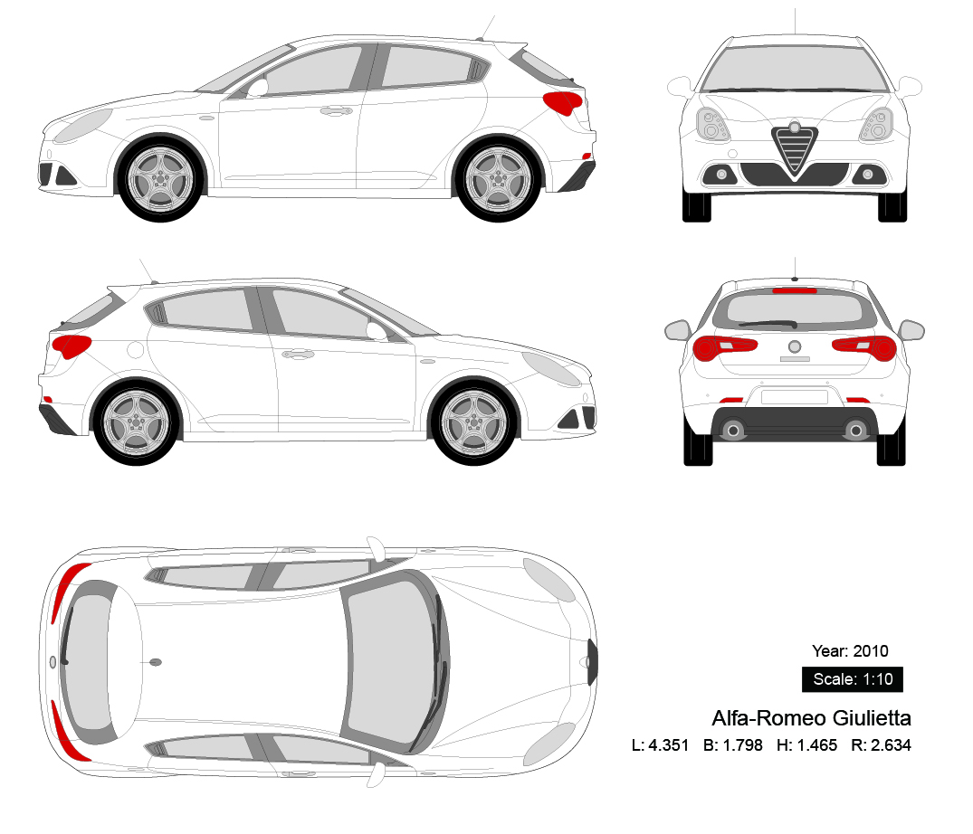 Alfa-Romeo Giulietta 2010矢量三视图
