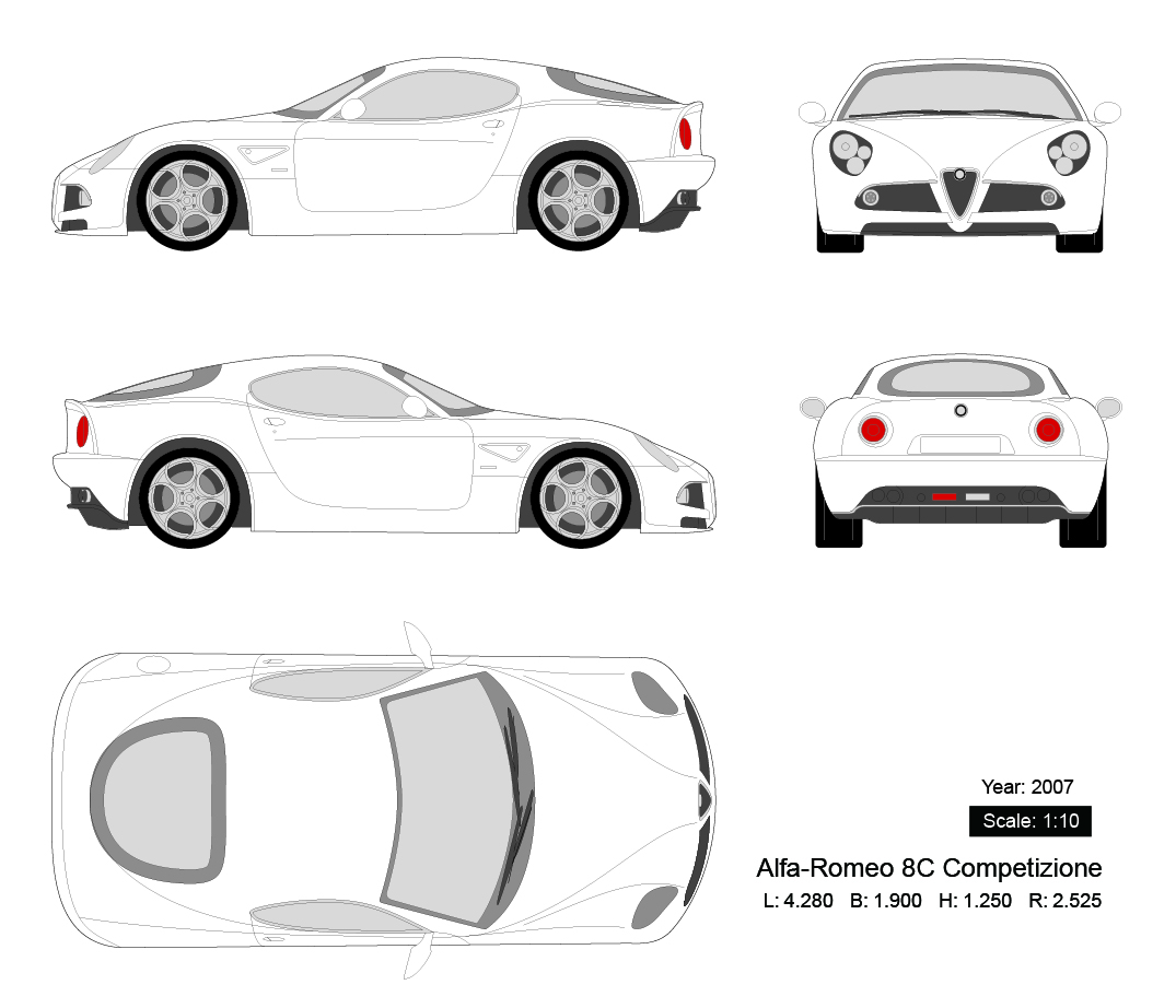 Alfa-Romeo 8C Competizione 2007矢量三视图