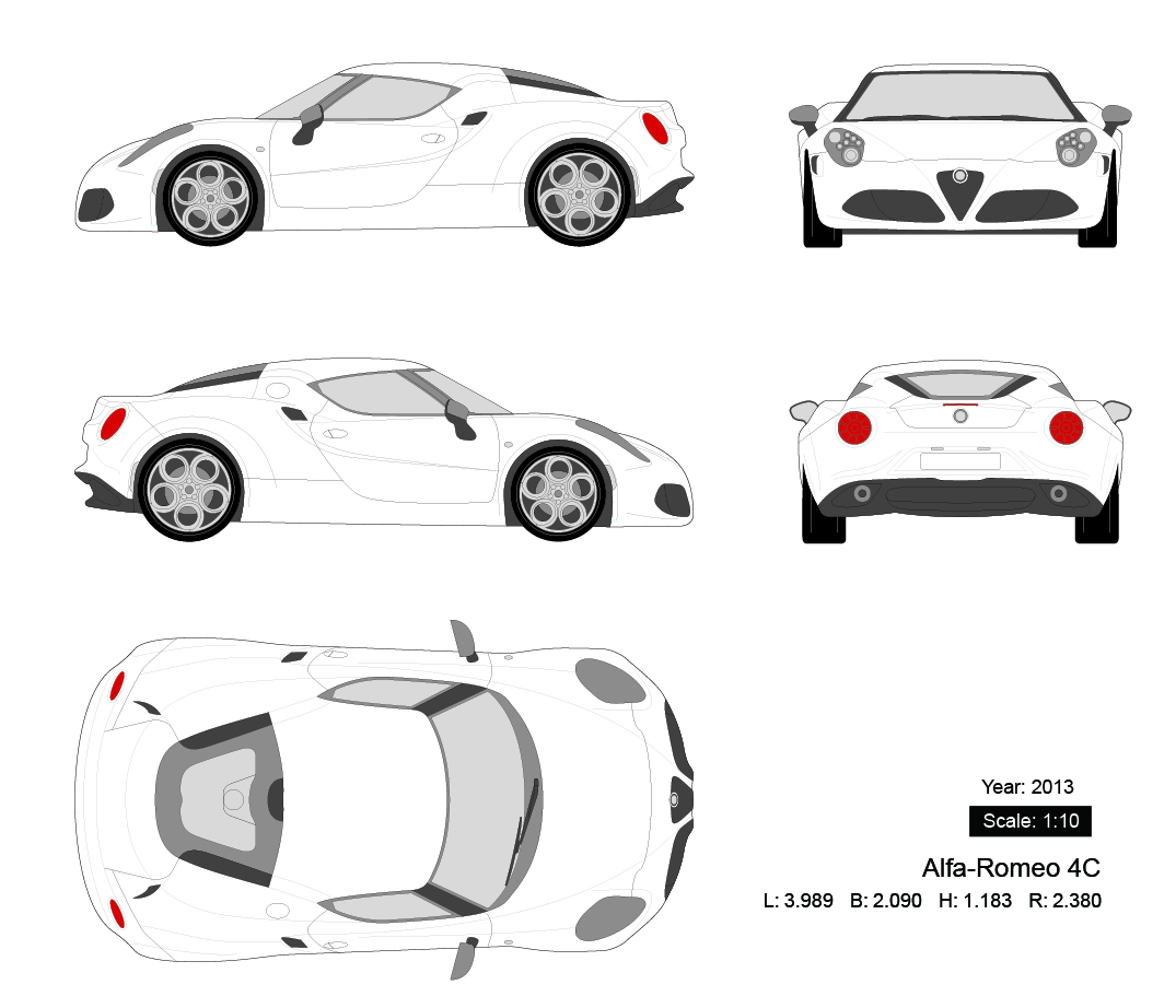 Alfa-Romeo 4C 2013矢量三视图