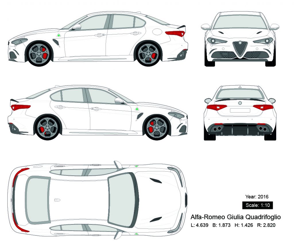 Alfa-Romeo Giulia Quadrifoglio 2016矢量三视图-启模网