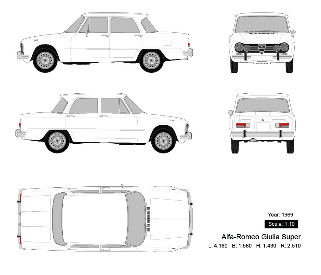 Alfa-Romeo Giulia Super 1969矢量三视图-启模网