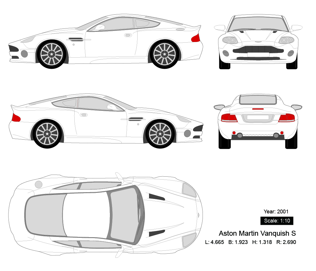 Aston Martin Vanquish S 2001矢量三视图
