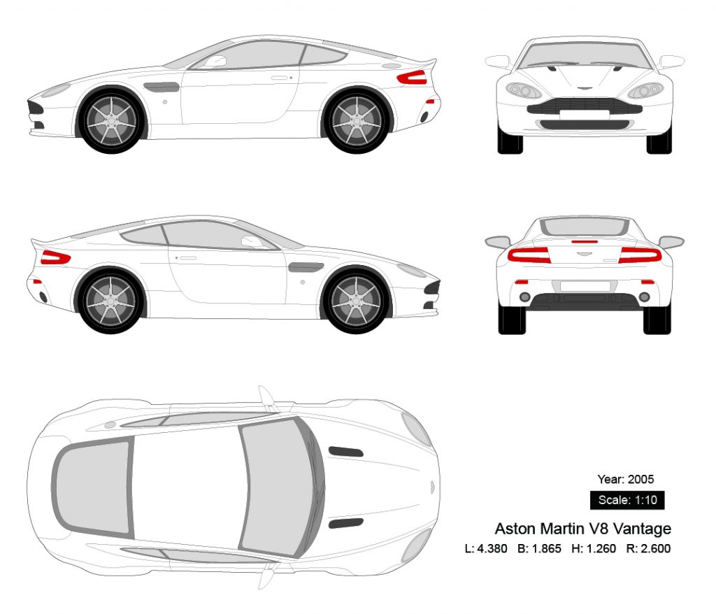 图片[1]-Aston Martin V8 Vantage 2005矢量三视图