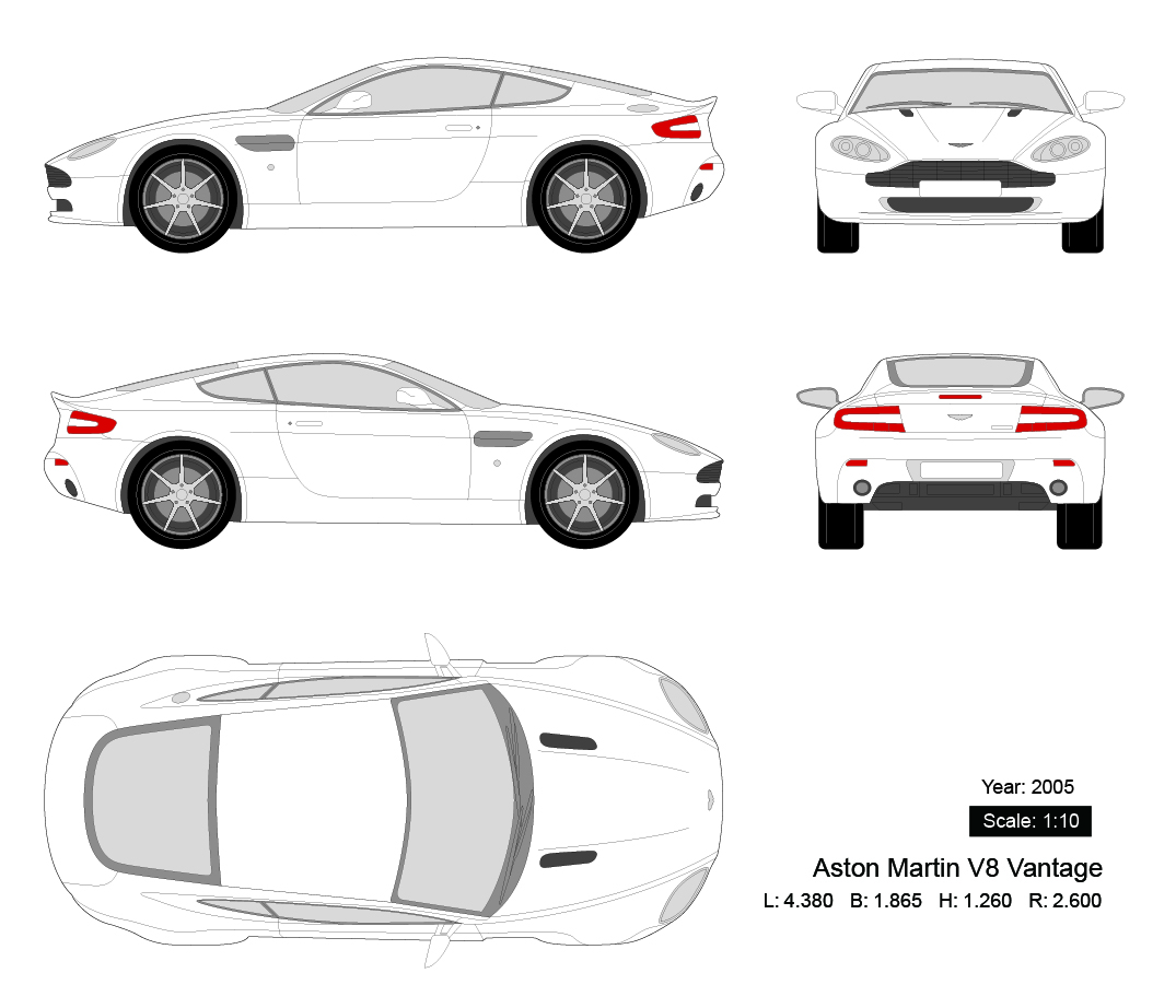 Aston Martin V8 Vantage 2005矢量三视图