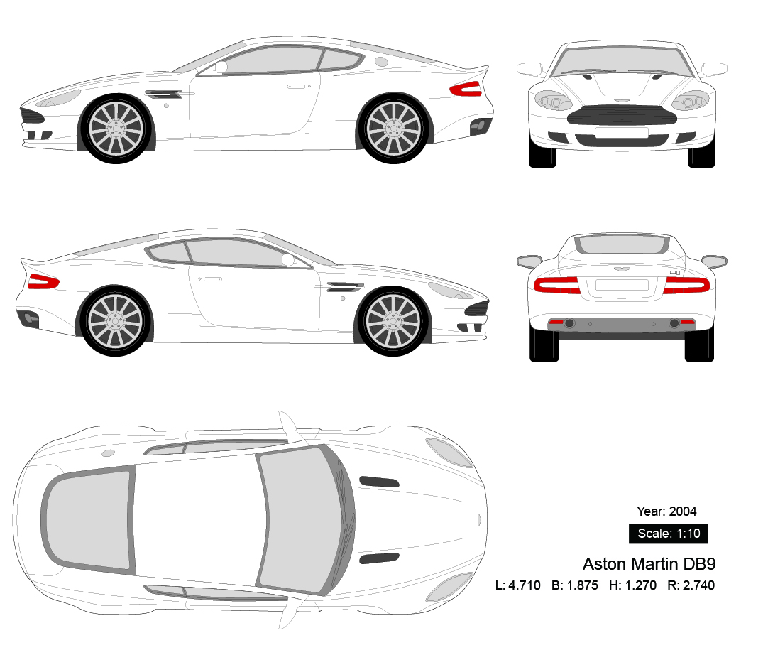 Aston Martin DB9 2004矢量三视图