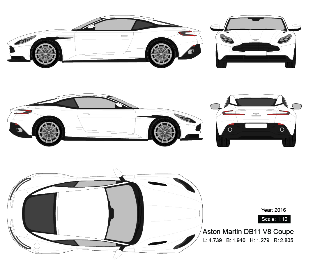 Aston Martin DB11 V8 Coupe 2016矢量三视图