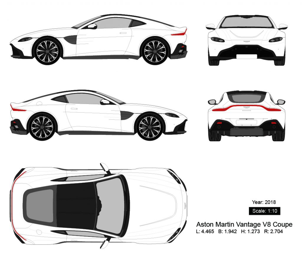Aston Martin Vantage V8 Coupe 2018矢量三视图-启模网