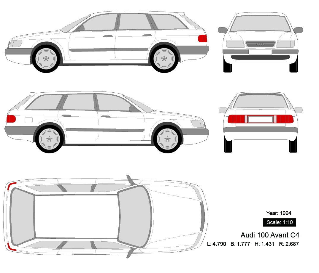 Audi 100 Avant C4 1994 矢量三视图