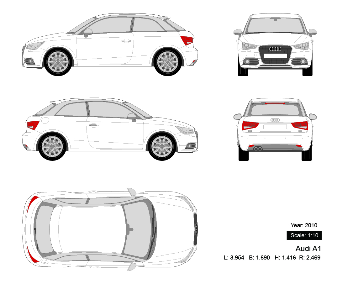 Audi A1 2010 矢量三视图