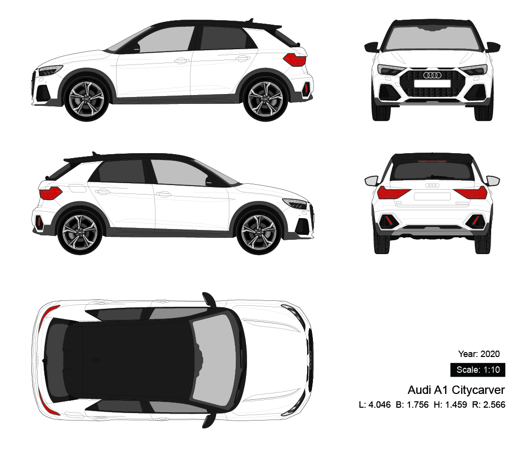 Audi A1 Citycarver 2020 矢量三视图