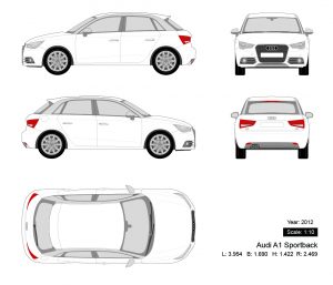 Audi A1 Sportback 2012矢量三视图-启模网