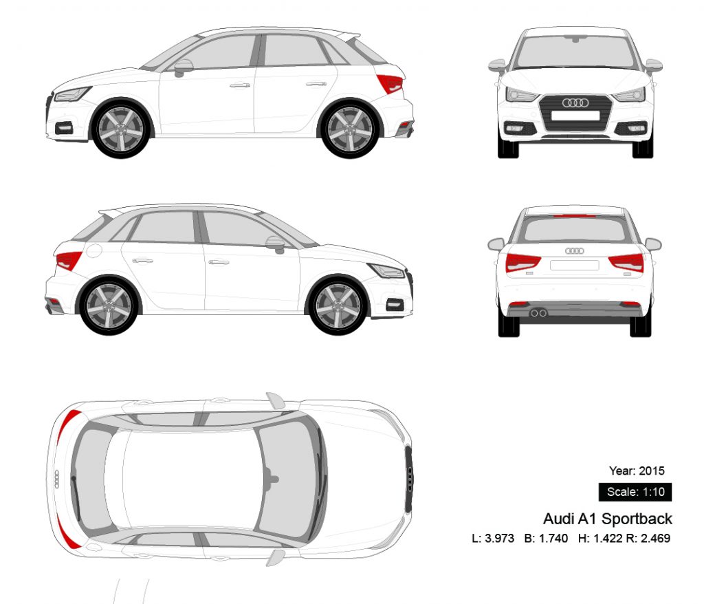 Audi A1 Sportback 2015 矢量三视图-启模网