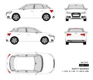 Audi A1 Sportback 2015矢量三视图-启模网