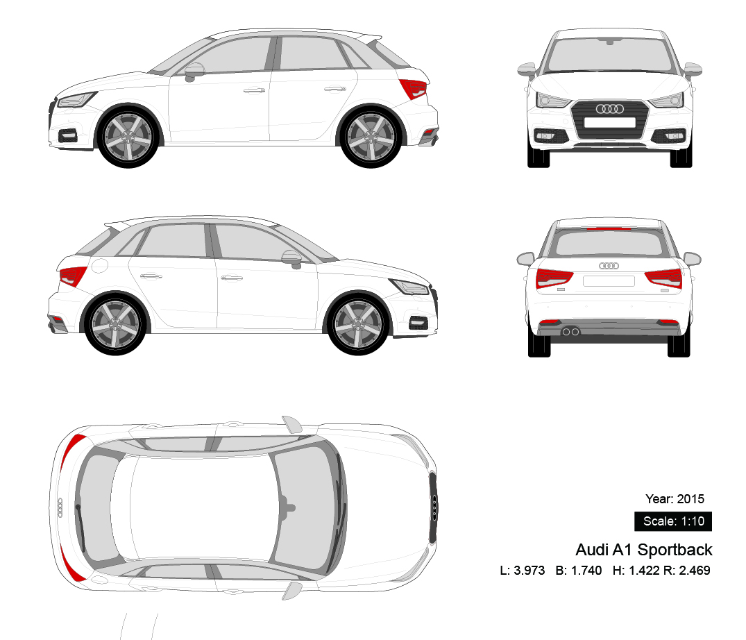 Audi A1 Sportback 2015 矢量三视图