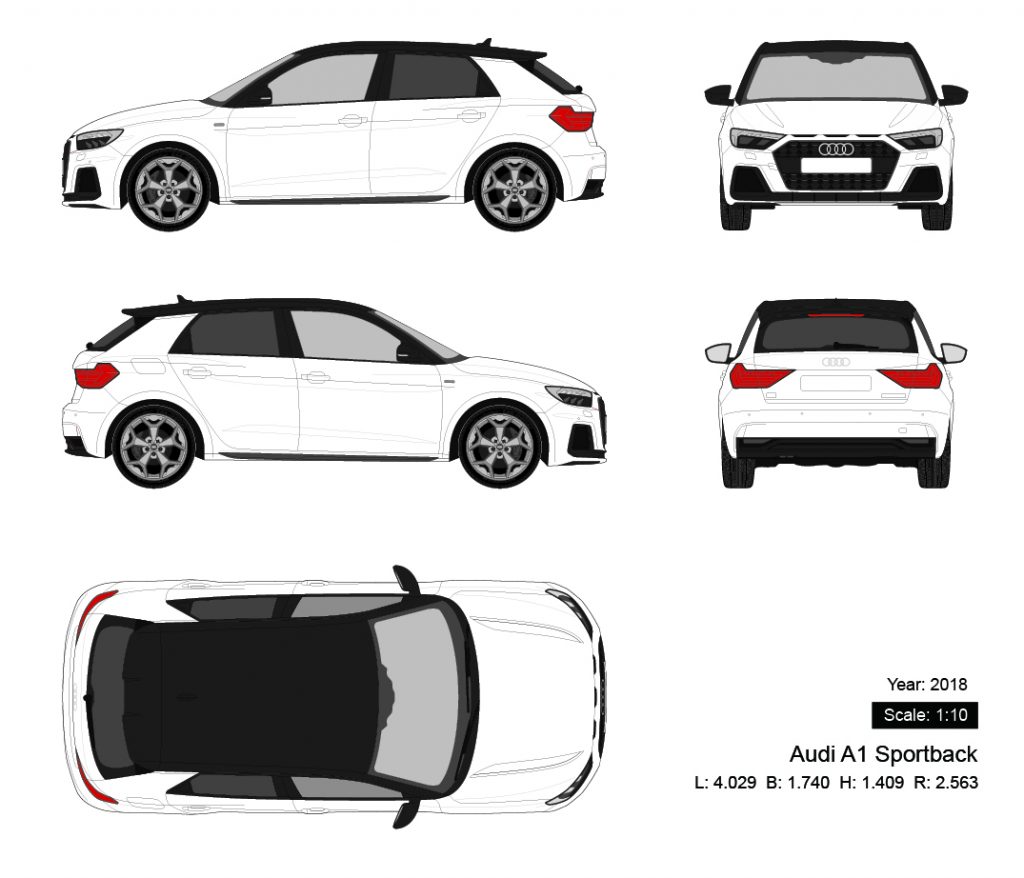 Audi A1 Sportback 2018 矢量三视图-启模网