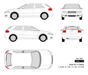 Audi A3 3-Tuerer 2003矢量三视图-启模网
