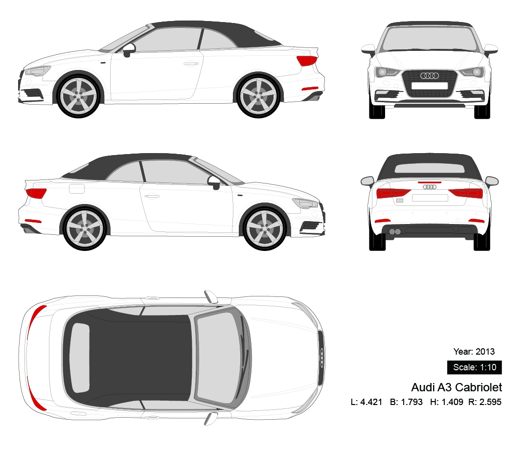 Audi A3 Cabriolet 2013 矢量三视图