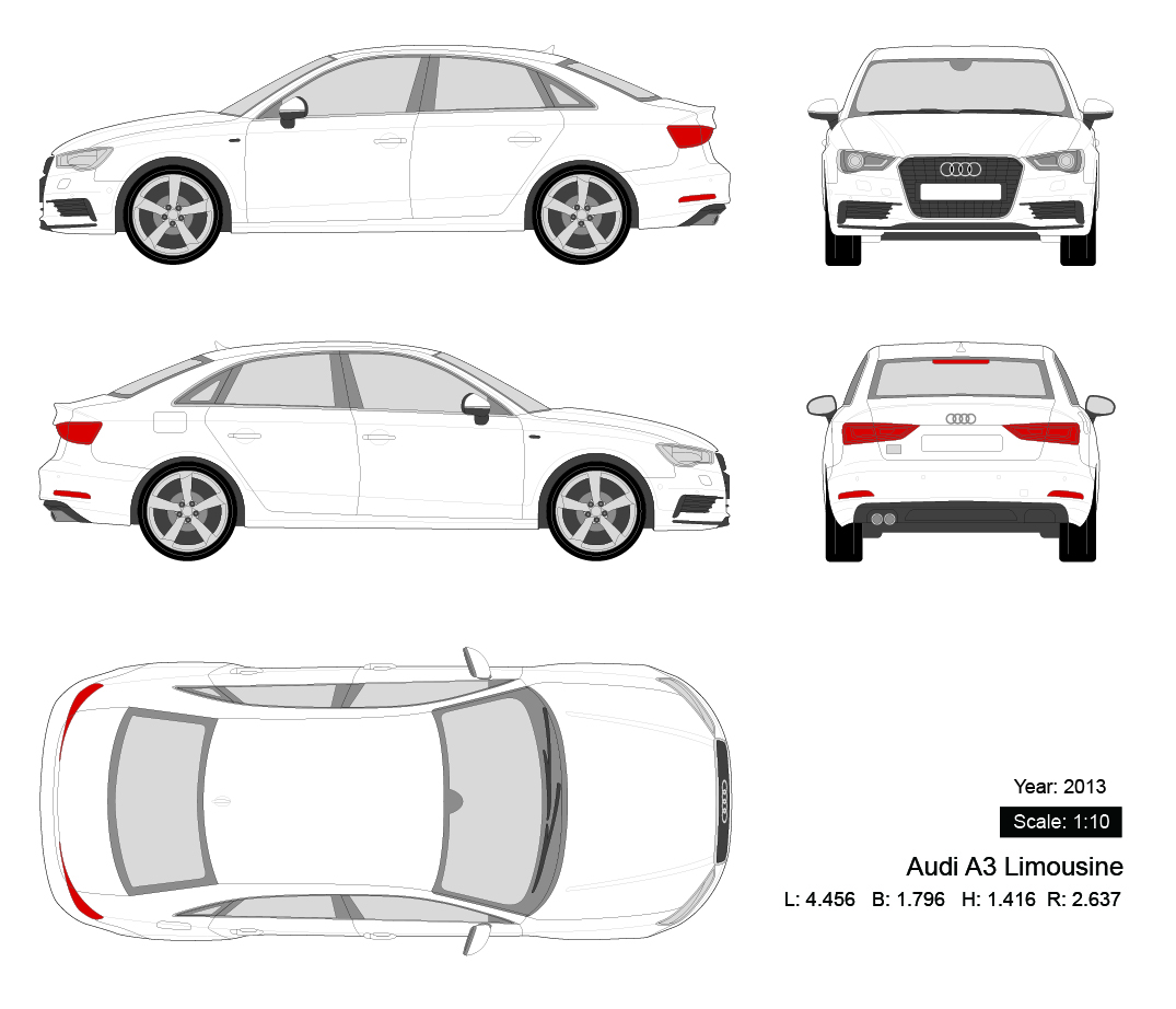 Audi A3 Limousine 2013 矢量三视图