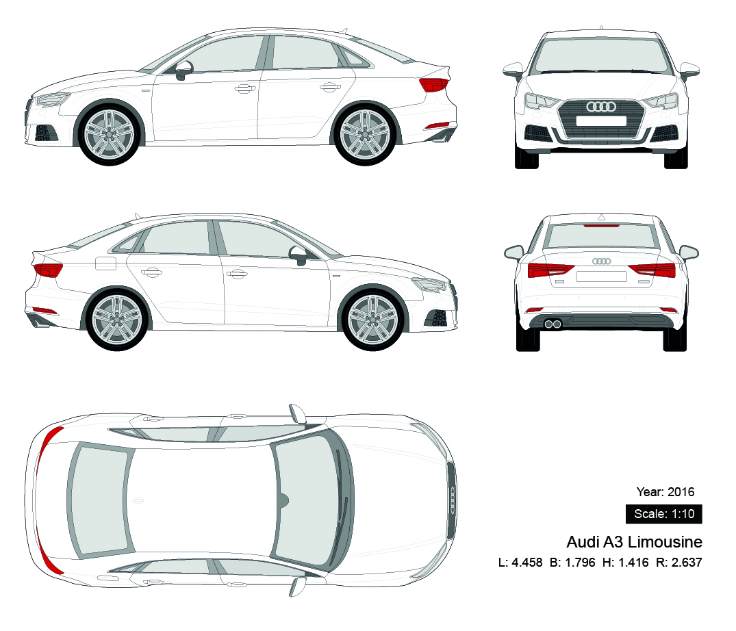 Audi A3 Limousine 2016 矢量三视图