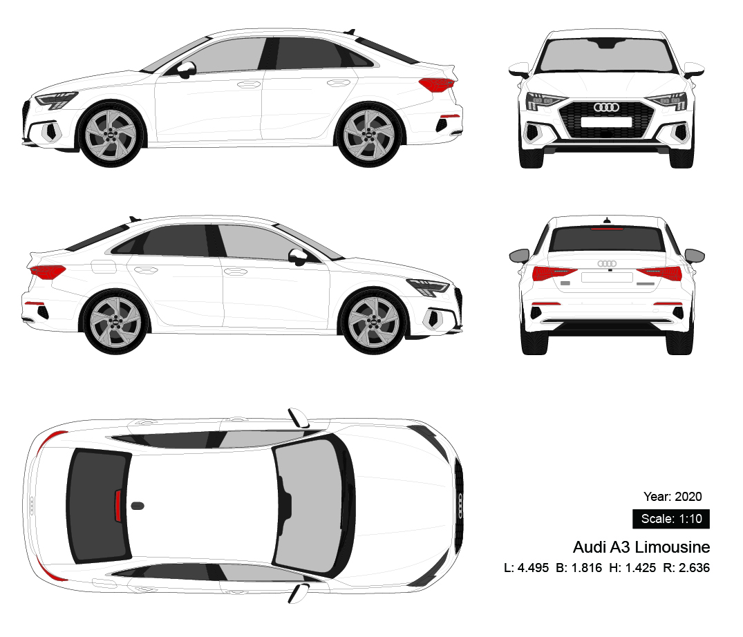 Audi A3 Limousine 2020 矢量三视图