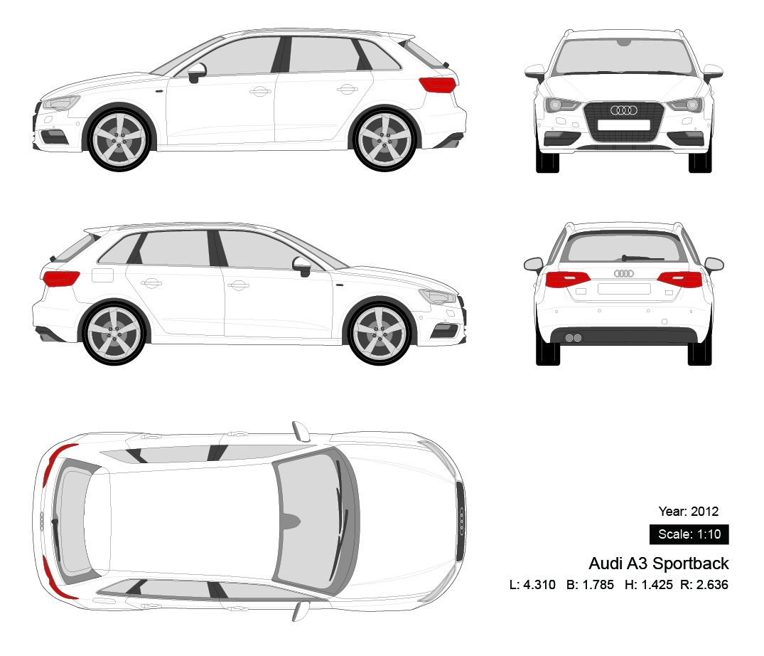 Audi A3 Sportback 2012 矢量三视图
