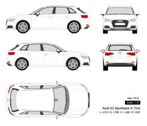 Audi A3 Sportback E-Tron 2016 矢量三视图-启模网