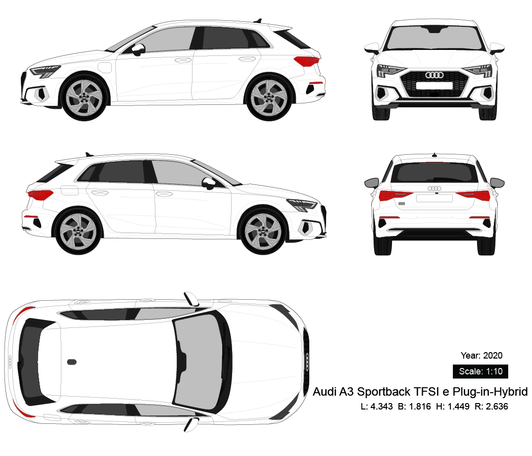 Audi A3 Sportback TFSI e Plug-in-Hybrid 2020 矢量三视图