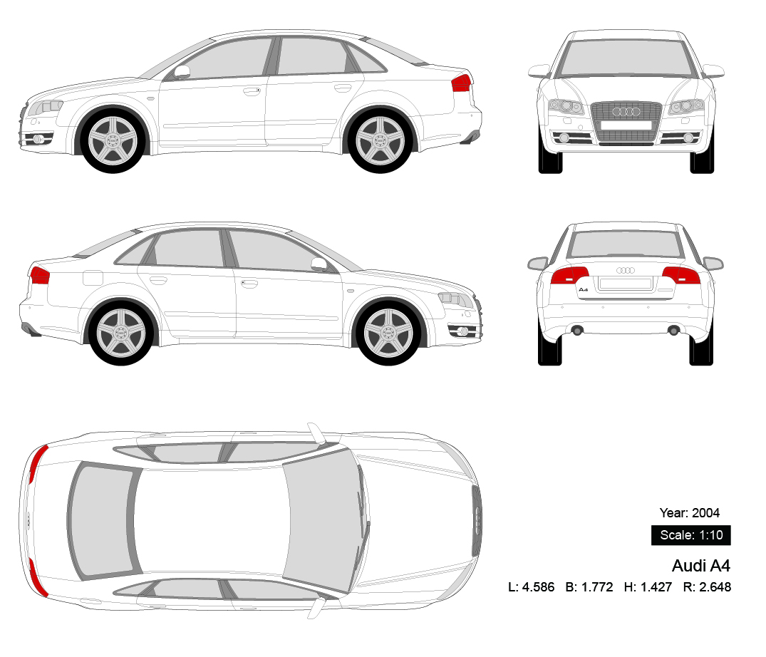 Audi A4 2004 矢量三视图