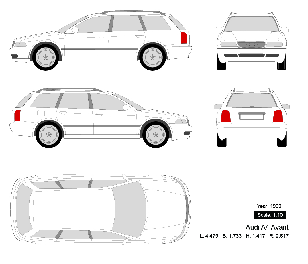 Audi A4 Avant 1999 矢量三视图