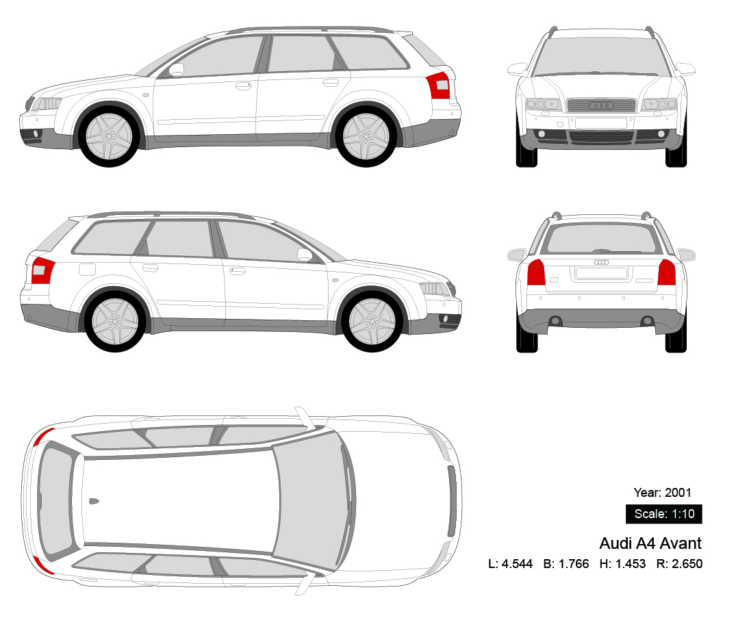 Audi A4 Avant 2001 矢量三视图
