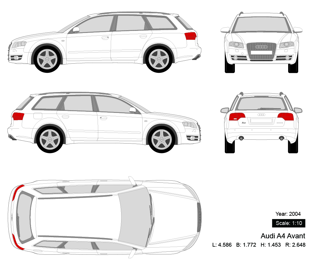 Audi A4 Avant 2004 矢量三视图