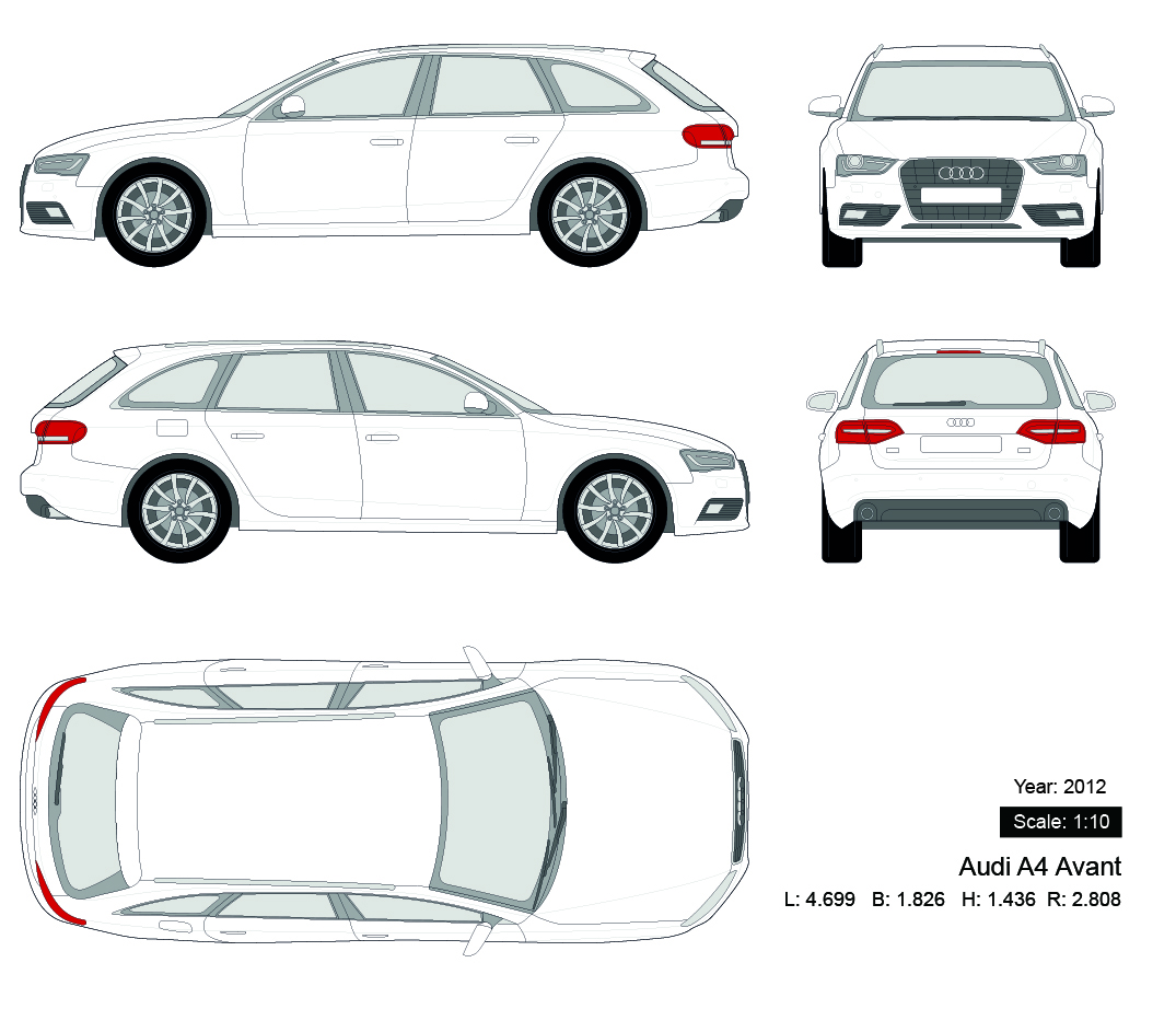 Audi A4 Avant 2012 矢量三视图
