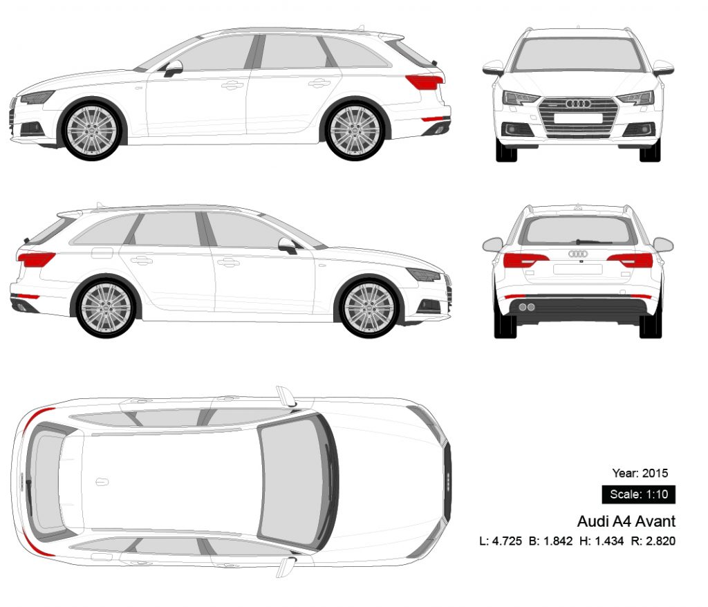 Audi A4 Avant 2015 矢量三视图-启模网