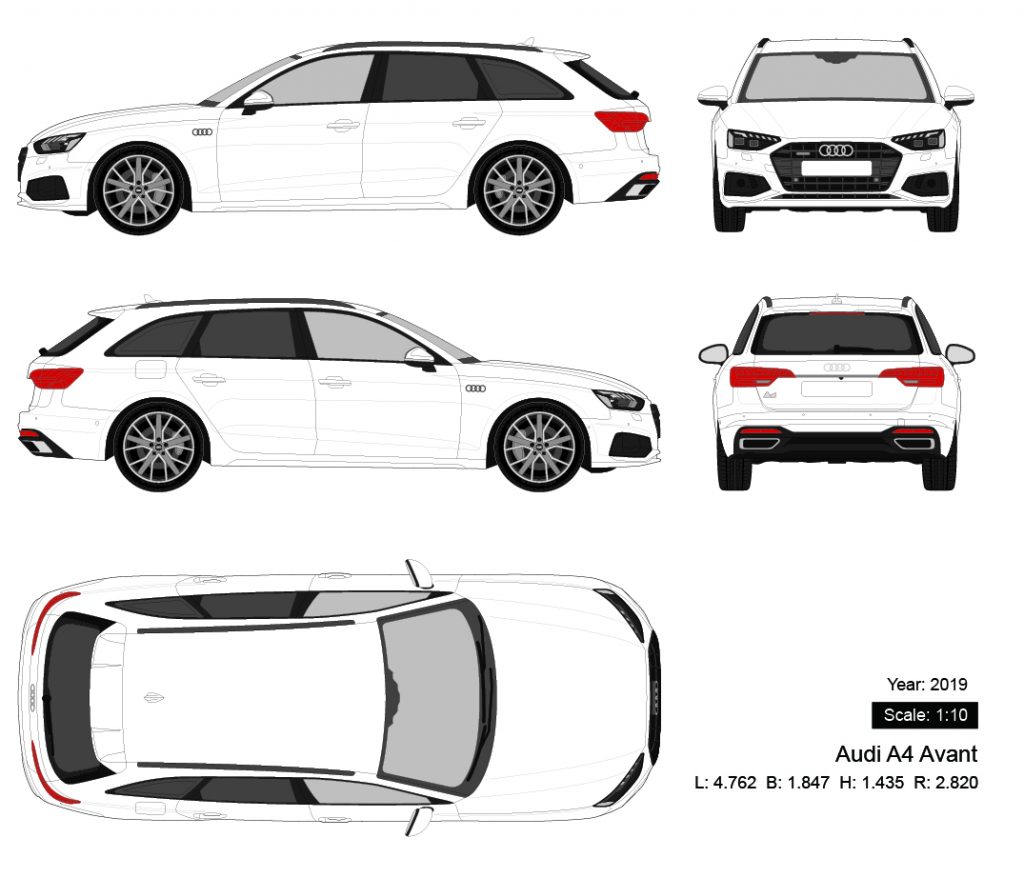Audi A4 Avant 2019 矢量三视图-启模网