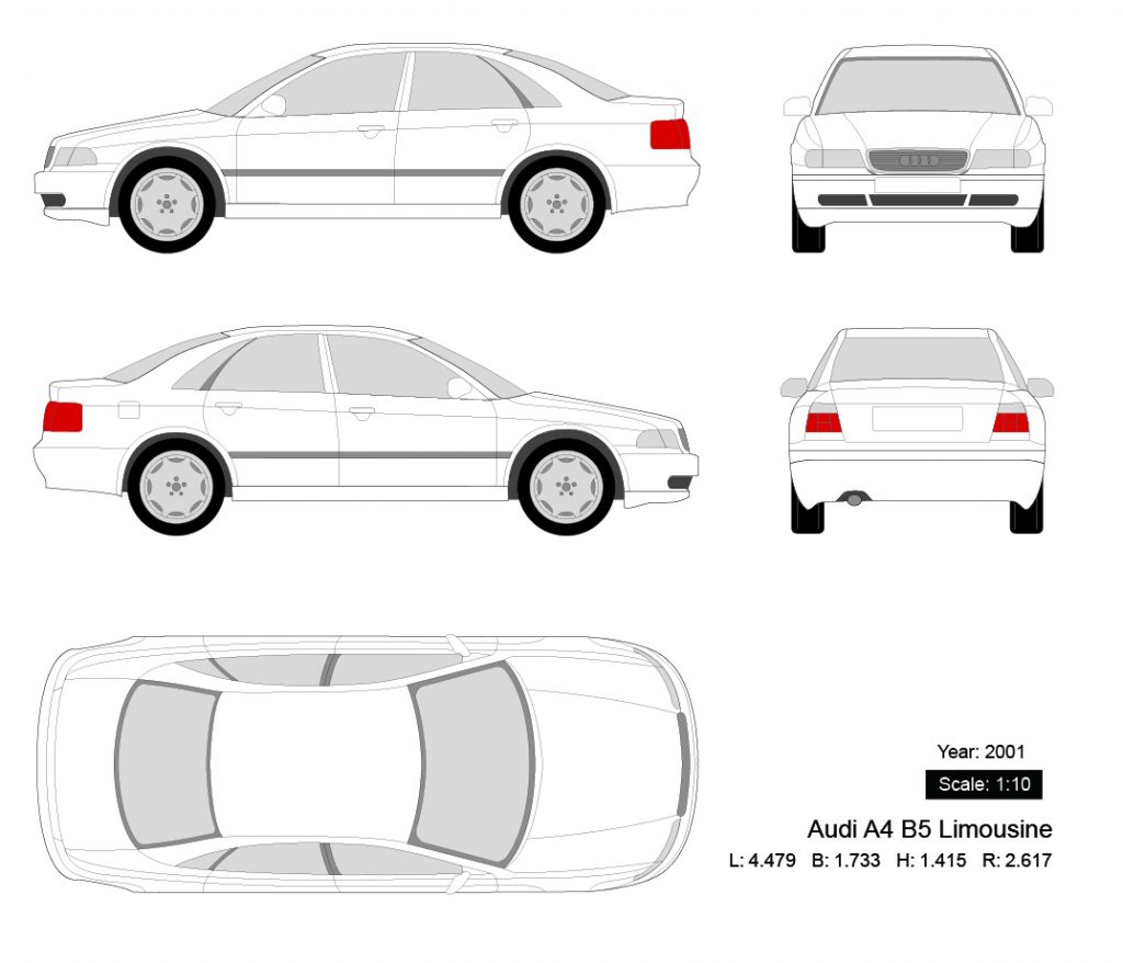 Audi A4 B5 Limousine 2001 矢量三视图-启模网