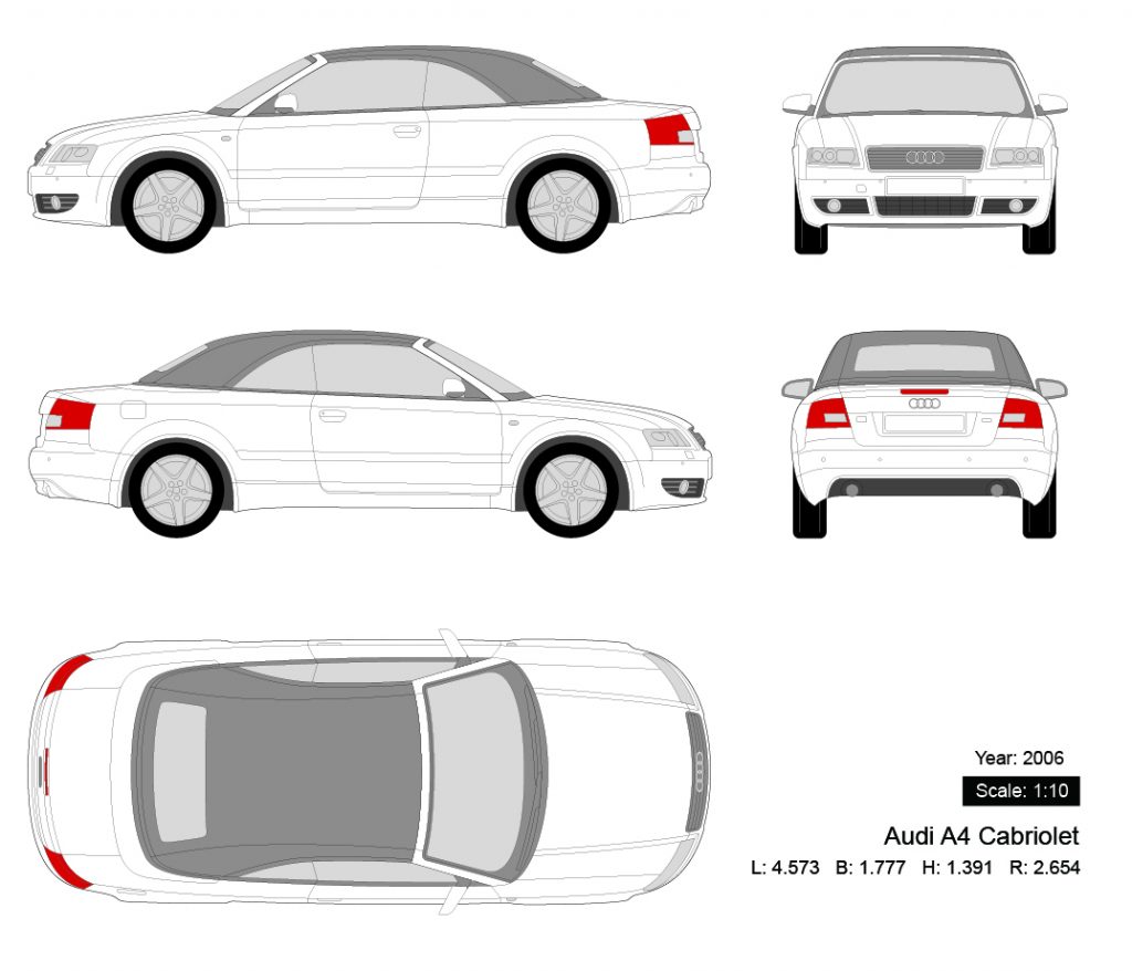 Audi A4 Cabriolet 2006 矢量三视图-启模网