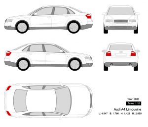 Audi A4 Limousine 2000 矢量三视图-启模网
