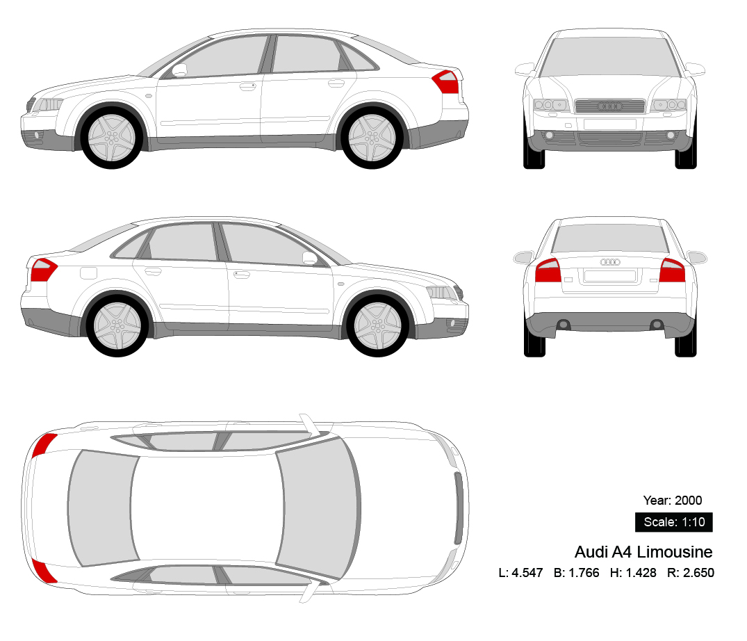 Audi A4 Limousine 2000 矢量三视图