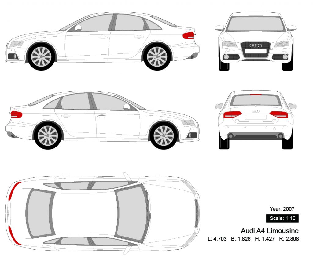 Audi A4 Limousine 2007 矢量三视图-启模网
